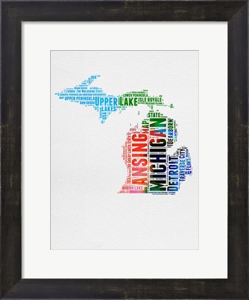 Framed Michigan Watercolor Word Cloud Print