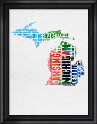 Framed Michigan Watercolor Word Cloud Print