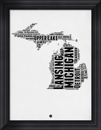 Framed Michigan Word Cloud 2 Print