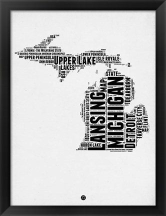 Framed Michigan Word Cloud 2 Print