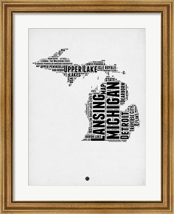 Framed Michigan Word Cloud 2 Print
