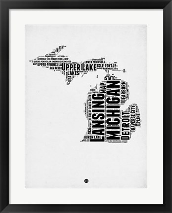 Framed Michigan Word Cloud 2 Print