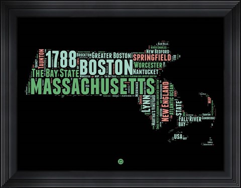Framed Massachusetts Word Cloud 1 Print