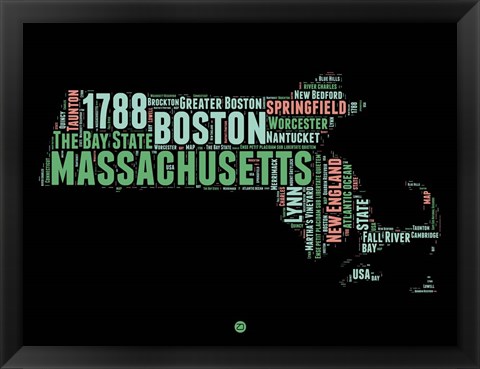 Framed Massachusetts Word Cloud 1 Print
