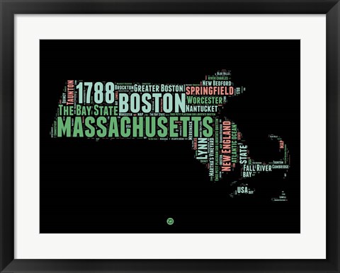 Framed Massachusetts Word Cloud 1 Print