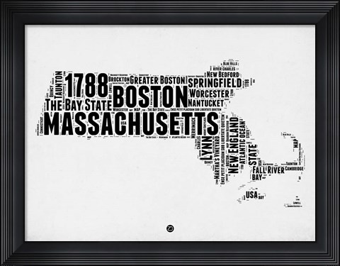 Framed Massachusetts Word Cloud 2 Print