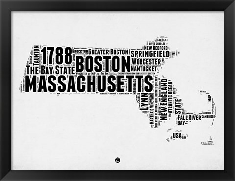 Framed Massachusetts Word Cloud 2 Print