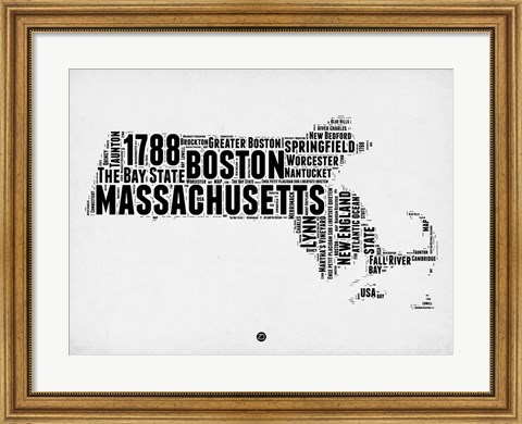 Framed Massachusetts Word Cloud 2 Print
