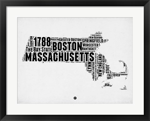 Framed Massachusetts Word Cloud 2 Print