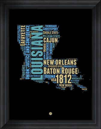 Framed Louisiana Word Cloud 1 Print