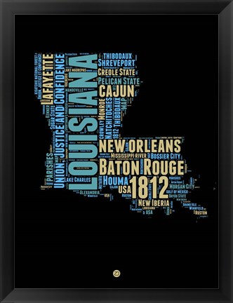 Framed Louisiana Word Cloud 1 Print