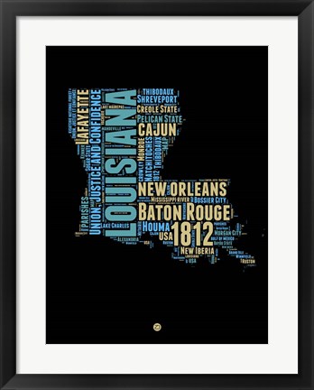 Framed Louisiana Word Cloud 1 Print