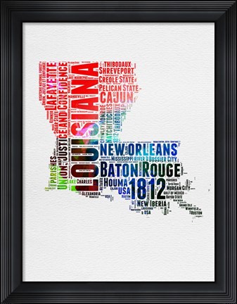 Framed Louisiana Watercolor Word Cloud Print