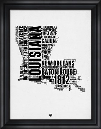 Framed Louisiana Word Cloud 2 Print