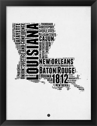 Framed Louisiana Word Cloud 2 Print