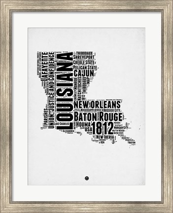 Framed Louisiana Word Cloud 2 Print
