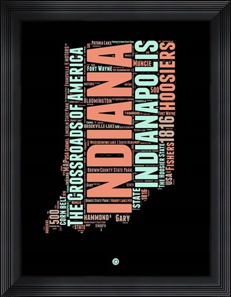 Framed Indiana Word Cloud 1 Print