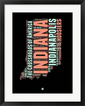 Framed Indiana Word Cloud 1 Print