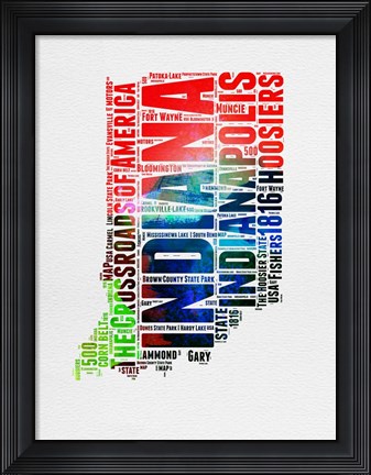 Framed Indiana Watercolor Word Cloud Print
