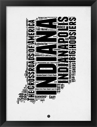 Framed Indiana Word Cloud 2 Print