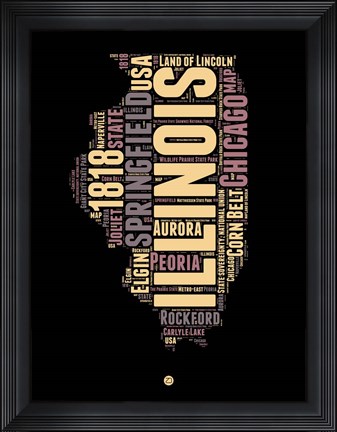 Framed Illinois Word Cloud 1 Print