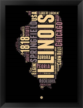 Framed Illinois Word Cloud 1 Print