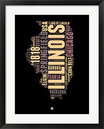 Framed Illinois Word Cloud 1 Print