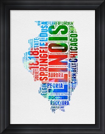 Framed Illinois Watercolor Word Cloud Print