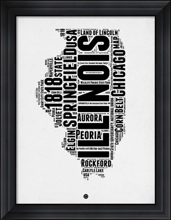 Framed Illinois Word Cloud 2 Print