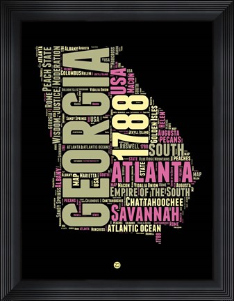 Framed Georgia Word Cloud 1 Print