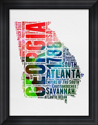 Framed Georgia Watercolor Word Cloud Print