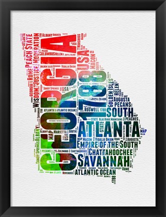 Framed Georgia Watercolor Word Cloud Print