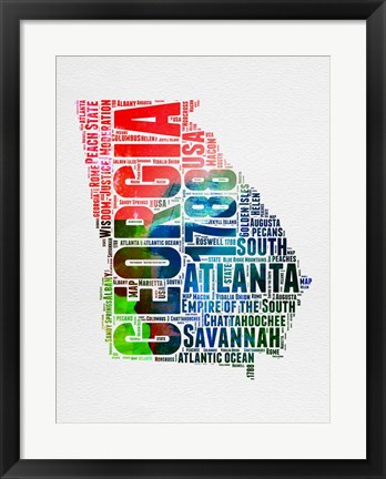 Framed Georgia Watercolor Word Cloud Print