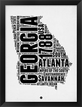 Framed Georgia Word Cloud 2 Print