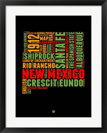 Framed New Mexico Word Cloud 1 Print