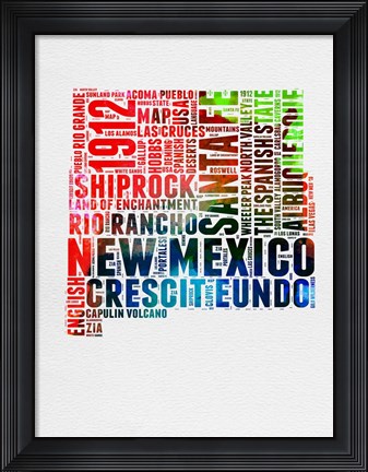 Framed New Mexico Watercolor Word Cloud Print