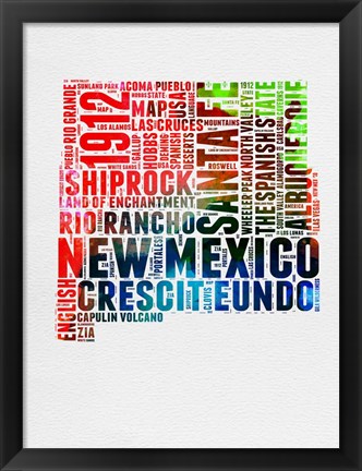 Framed New Mexico Watercolor Word Cloud Print