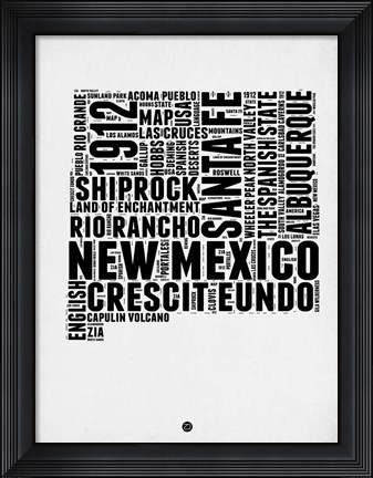 Framed New Mexico Word Cloud 2 Print