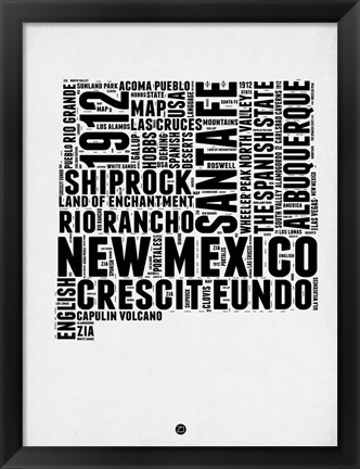 Framed New Mexico Word Cloud 2 Print