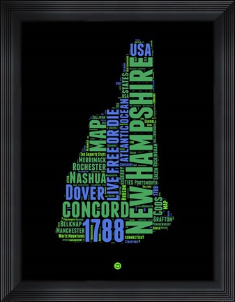 Framed New Hampshire Word Cloud 1 Print