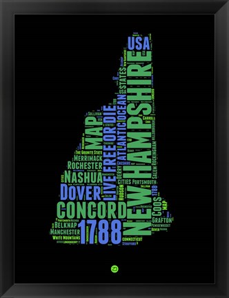 Framed New Hampshire Word Cloud 1 Print