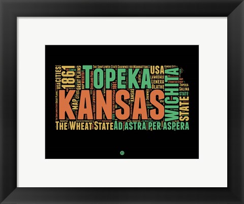 Framed Kansas Word Cloud 1 Print