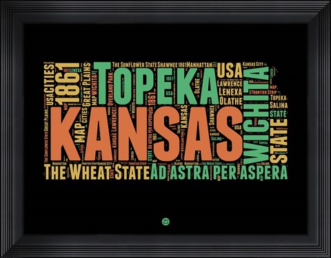 Framed Kansas Word Cloud 1 Print