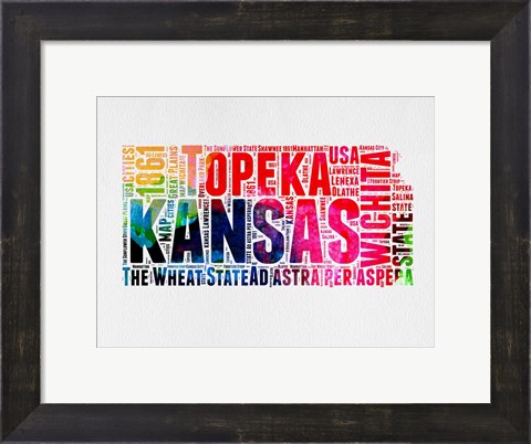 Framed Kansas Watercolor Word Cloud Print