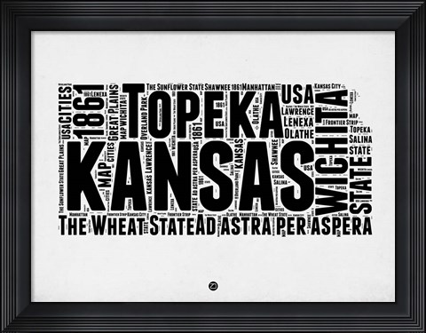 Framed Kansas Word Cloud 2 Print