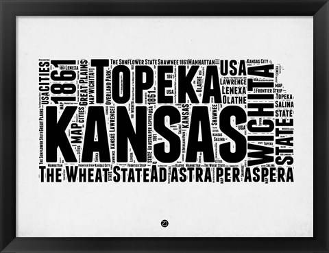 Framed Kansas Word Cloud 2 Print