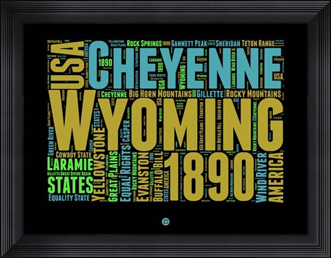 Framed Wyoming Word Cloud 1 Print