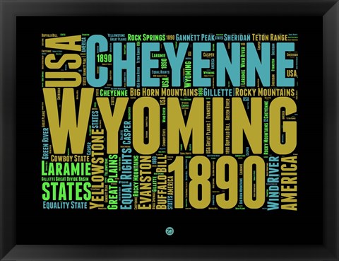 Framed Wyoming Word Cloud 1 Print