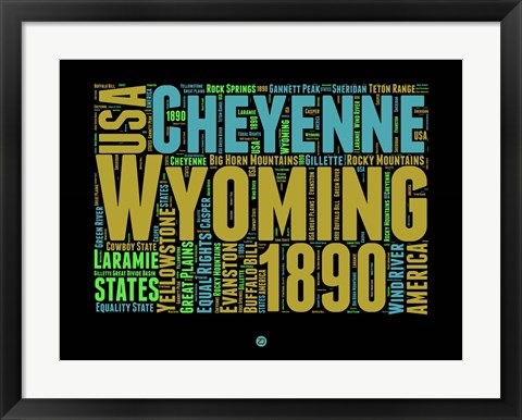 Framed Wyoming Word Cloud 1 Print