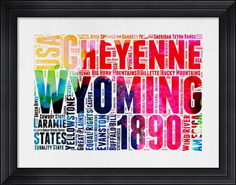 Framed Wyoming Watercolor Word Cloud Print